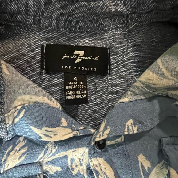 7 for all Mankind size 4 button down short sleeve floral kids shirt. 💯 cotton. - Picture 4 of 8